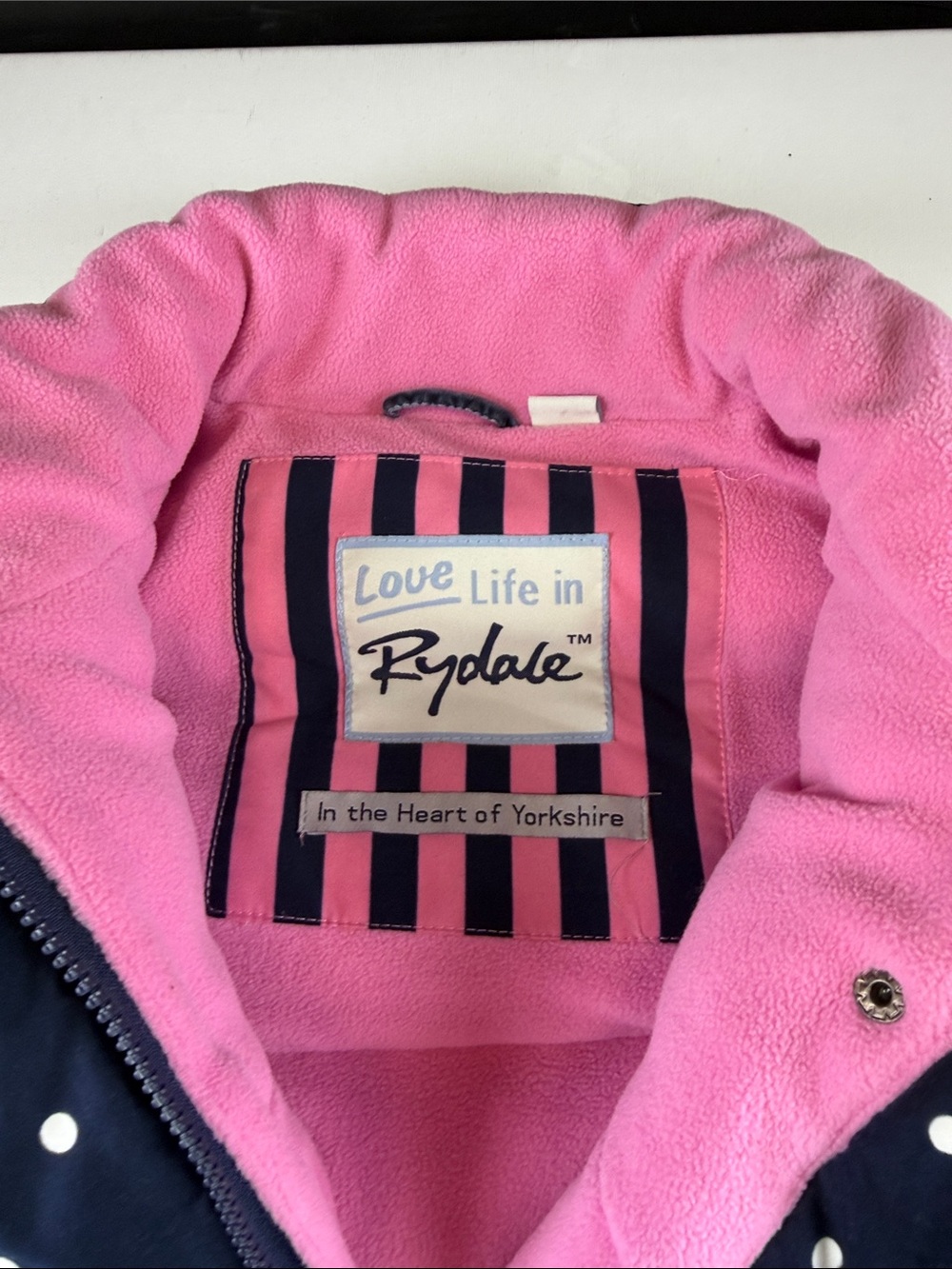 RYDALE WOMENS XL NAVY POLKA DOT PINK FLEECE QUILTED VEST GILET - Picture 2 of 6